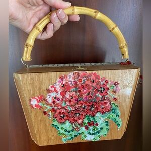 Converted Cigar Box Wooden Purse Marked “Work of Geraniums”